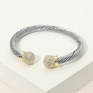 Elegant Two Tone CZ Pave Cable Cuff Bracelet